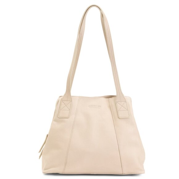 AMERICAN LEATHER CO. ecru Leather Ada Triple Entry Tote